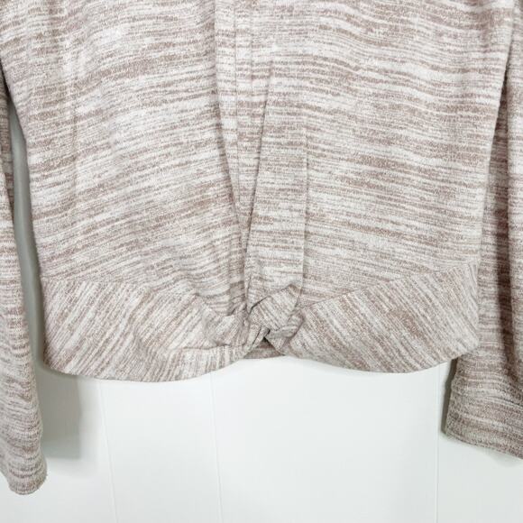 Hem & Thread Spacedye VNeck Twist Front Long Sleeve Brown Taupe Small S Womens - Picture 4 of 7